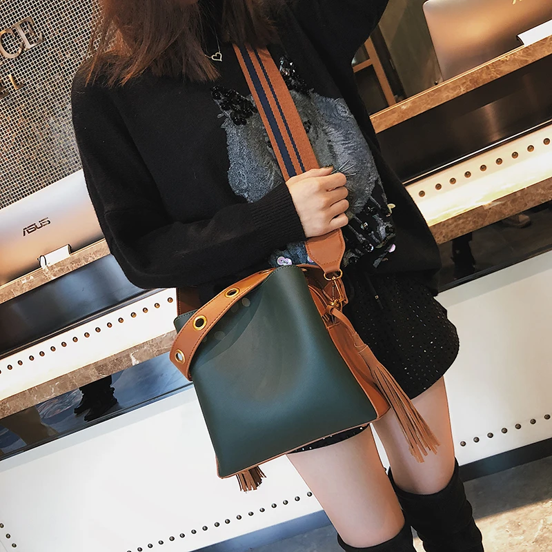 Janespri Women Tassel Handbag Tote High Quality Women Shoulder Bag Luxury Brand Soft Leather Bucket Bag Fashion Women's Handbag (37)