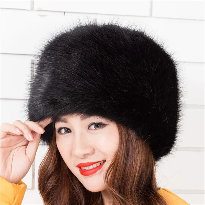 Черный Snowshine YLWXFashion искусственный Лисий мех зимняя теплая женская мягкая Лыжная шапка, казацкая шапка - Цвет: Черный