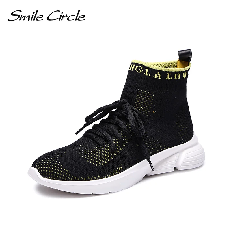 Slip Respirant Femmes top Léger jaune Cheville blanc Sourire Bottes Chaussures Cercle Haute Chaussette sur Casual Rouge Knit Sneakers Fw7Rq57