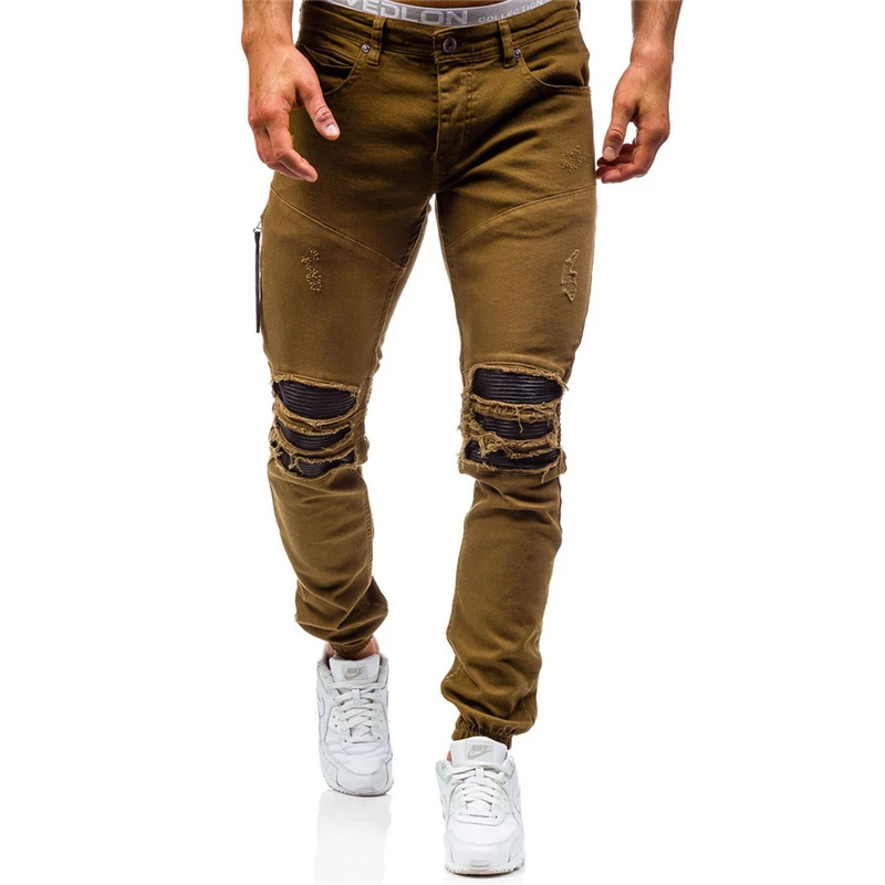 015 Men Holes Denim Ripped Jeans 