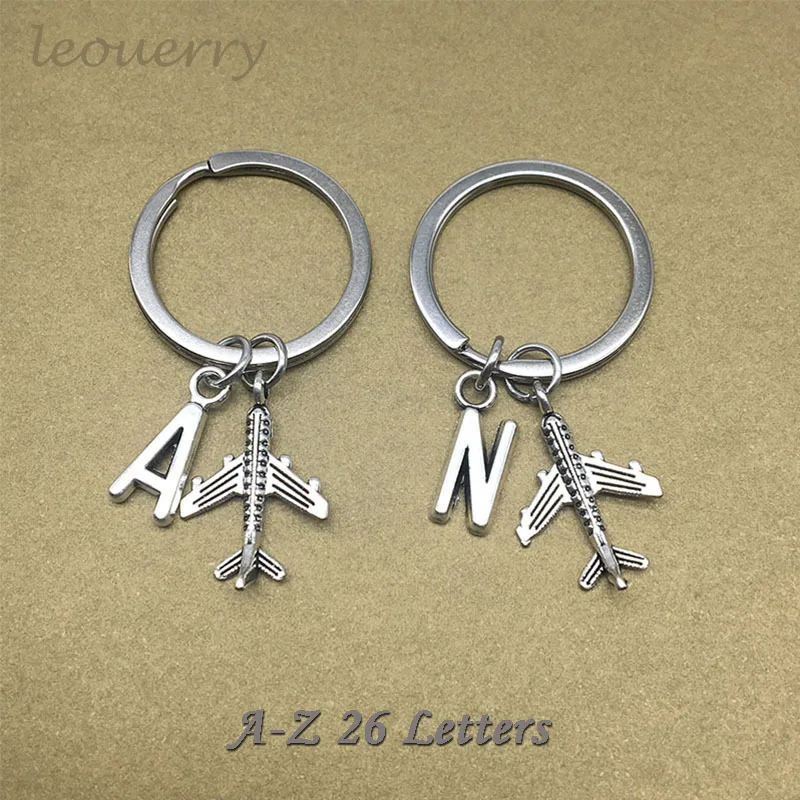 

Leouerry Custom A-Z 26 Letters Airplane Charm Pendant Keychain Long Distance Friendship Best Friend Aircraft Key Ring Gift