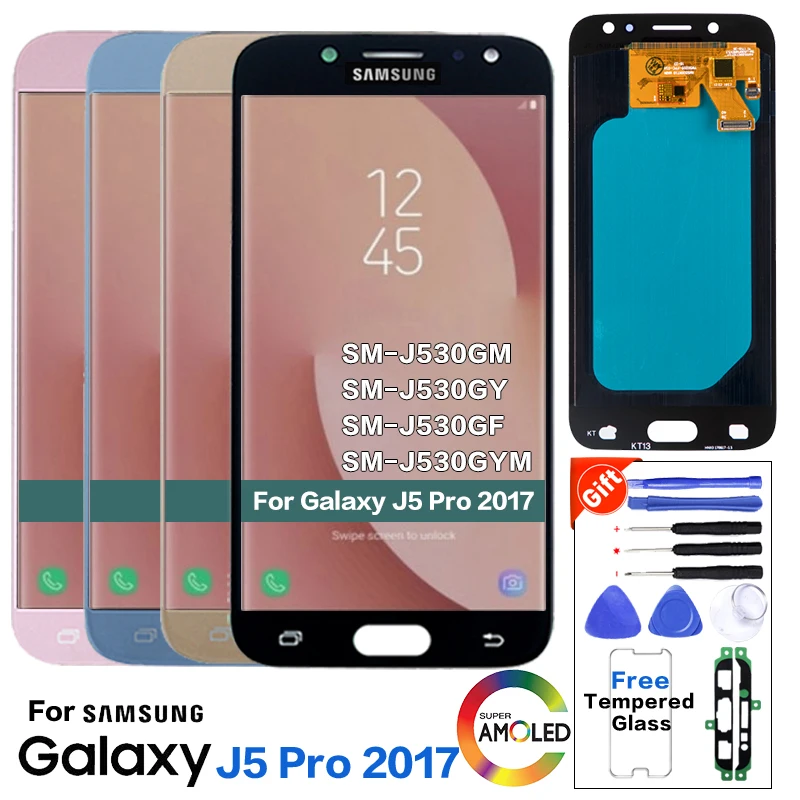 Super Amoled LCD For Samsung Galaxy J5 J530 J530F J530M Phone LCD Screen Display Touch With Brightness Adjustment+Sticker