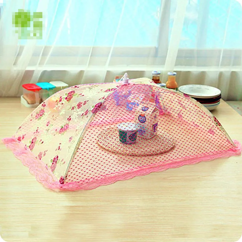 

Free shipping fashion gauze lace print folding table food cover fruit cover fly-proof cover mesh cover umbrella high quality