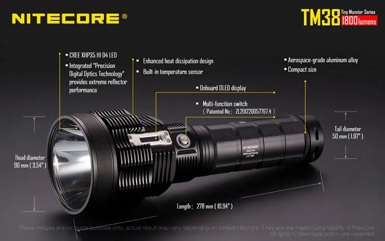 NITECORE TM38 перезаряжаемый фонарь CREE XHP35 HI D4 max 1800 люмен, прожектор, 1400 м, ручной фонарь, литиевый аккумулятор