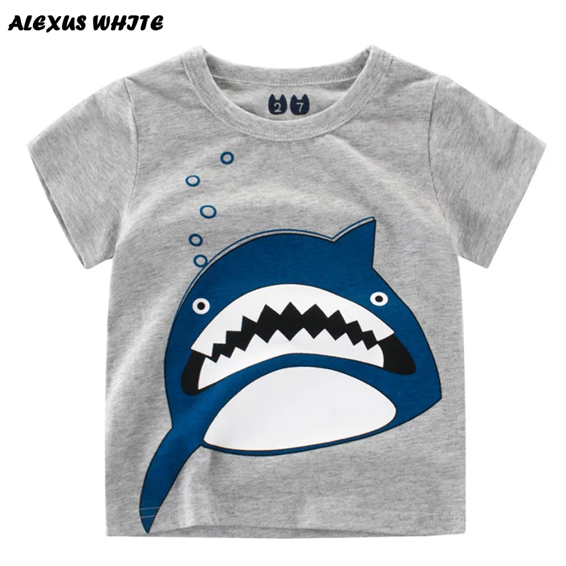 

Cartoon Shark Print T Shirt Boys 2019 Summer Children's Cotton T-shirt Boy Short Sleeve Tees Shirt Gray Tops Baby Clothes 2-7Y