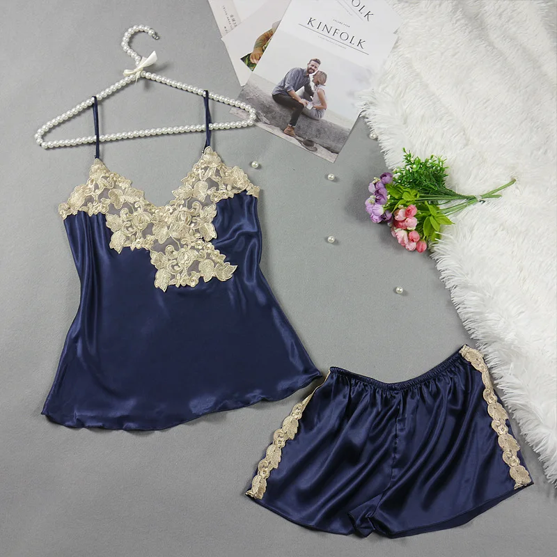 Пижамные комплекты Для женщин пижамы сексуальный набор Pyjama Nightsuit кружево шелковые ленты халат Для женщин шорты пижамы Pijamas домашняя одежда