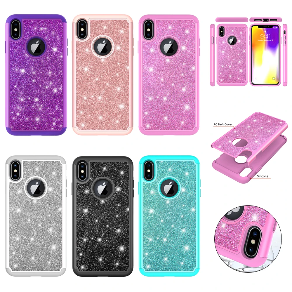 HYAZLZ Case for iPhone XR XS 6 6s 7 8 X Capa Coque Glitter Silicone PC Back Cover MAX Plus |