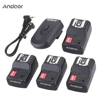 

Andoer 16 Channel Wireless Remote Flash Trigger Set 1 Transmitter + 4 Receivers + 1 Sync Cord for Canon Nikon YOUNGNUO Speedlite