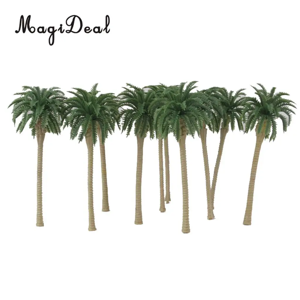 10Pcs 1:75 Scale Plastic Model Trees Artificial Coconut Palm Trees Rainforest Forest Beach Seaside Scenery  Layout