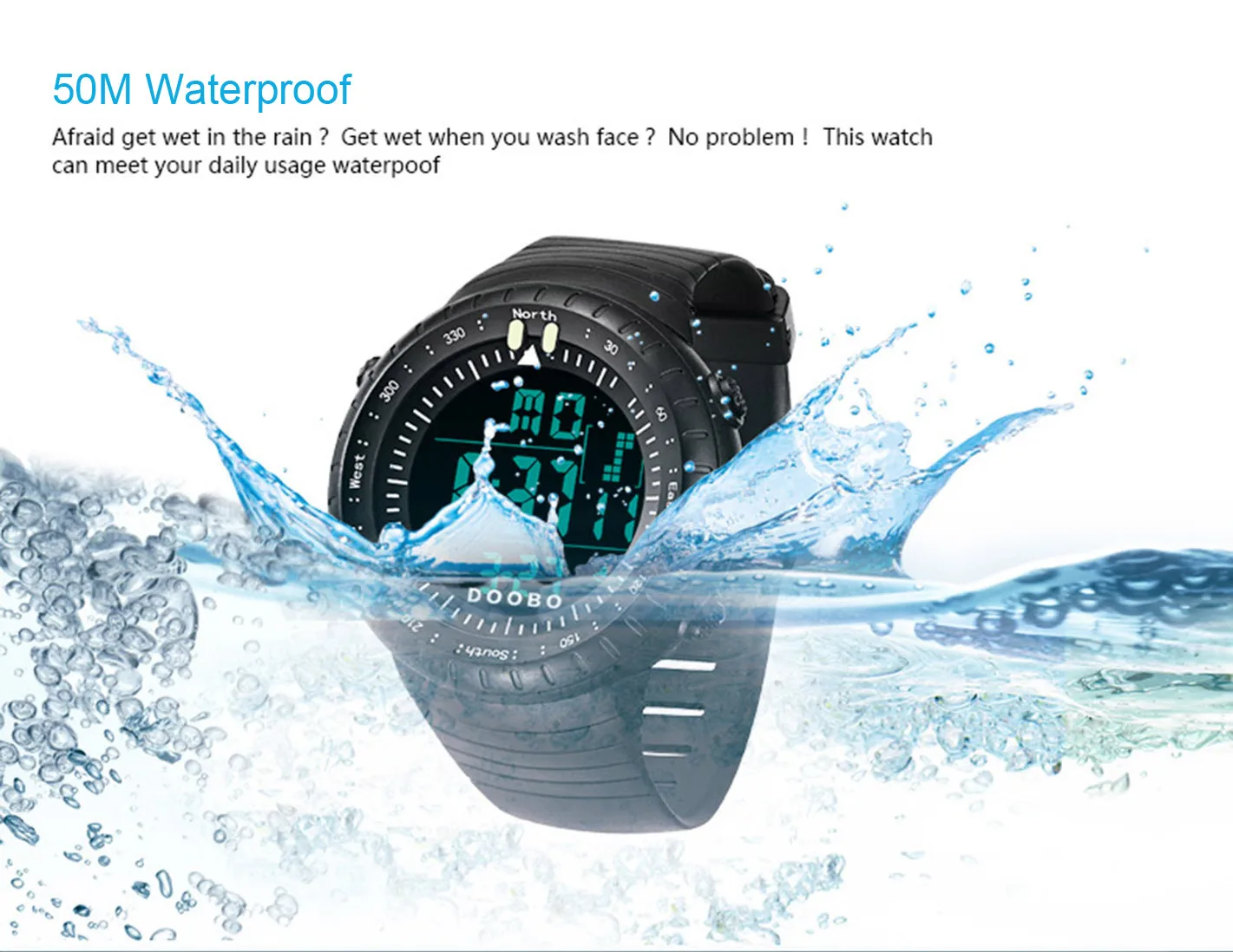 

Milky Fashion Men LED Digital Date Sport Military Rubber Quartz Watch Alarm Waterproof Relojes  DEC27