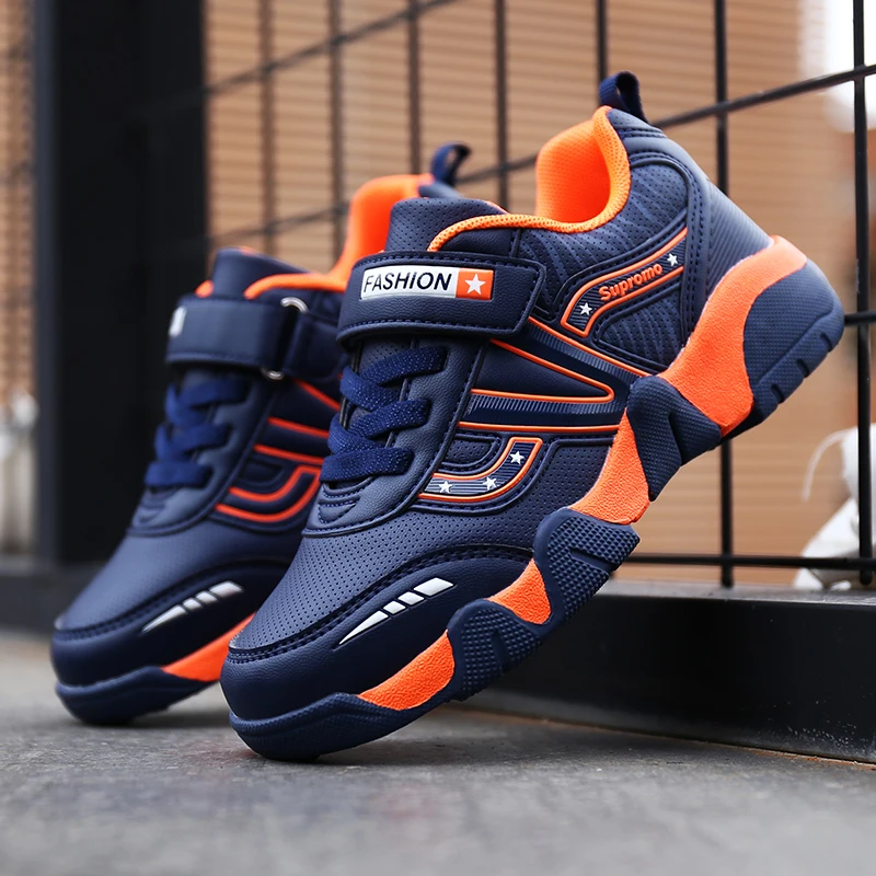 

2019 Autumn Children Shoes for Boys Comfortable Pu Leather Teenager Sport Shoes Dark Blue Big Kids Designer Boy Brands Sneakers