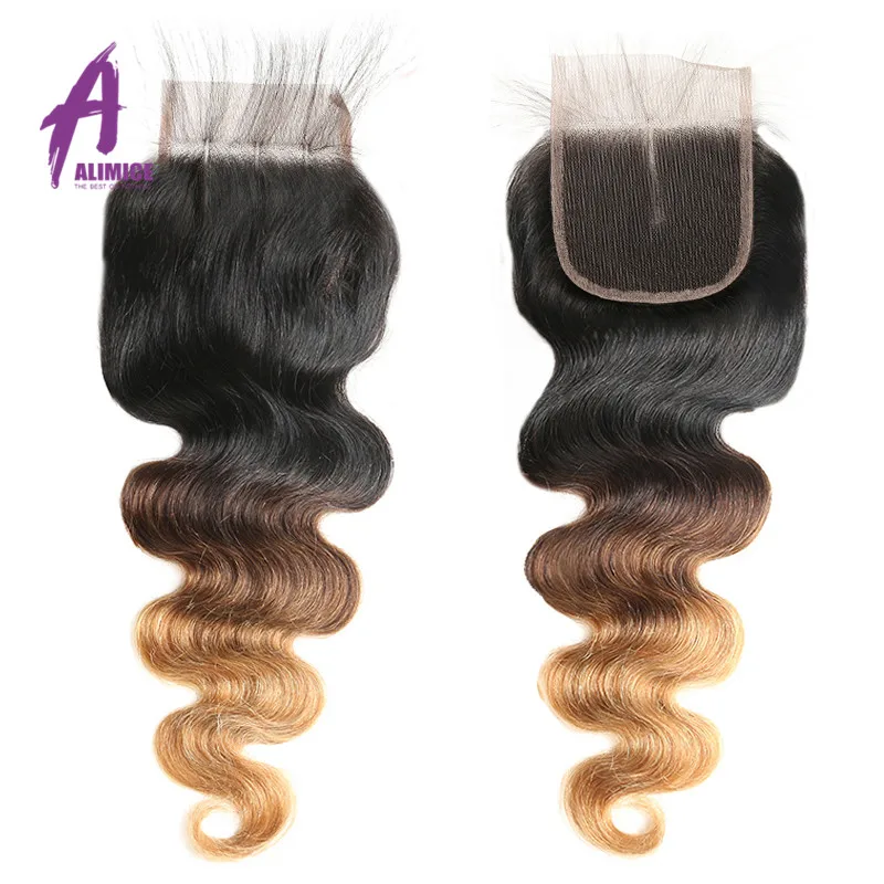 Alimice Indian Ombre Body Wave Lace Closure T1B427 Human Hair Closure T1B430 8-24Inch FreeMiddleThreeSide Part Non Remy  (5)