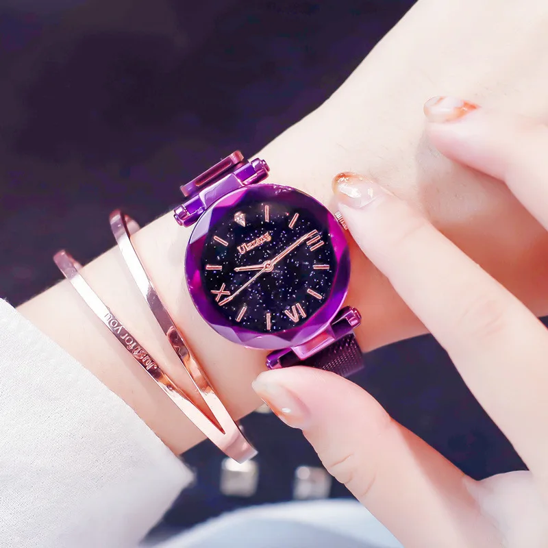 Модные звездное небо розовое золото для женщин часы минимализм Магнит пряжка Брендовые женские кварцевые наручные часы сделать