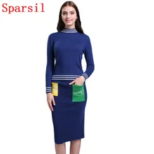 Sparsil Женский Осенний вязаный пуловер с круглым вырезом из кашемира свитер+ тонкая юбка/комплект Зимние трикотажные свитеры в полоску