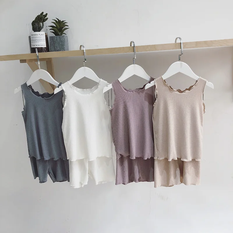 Thin Cute Baby Girls Clothes Summer Toddler Kids Knitted Sleeveless Tops+Shorts Home Sleeping Suit Children Boy Clothing Sets Thin Cute Baby Girls Clothes Summer Toddler Kids Knitted Sleeveless Tops+Shorts Home Sleeping Suit Children Boy Clothing Sets