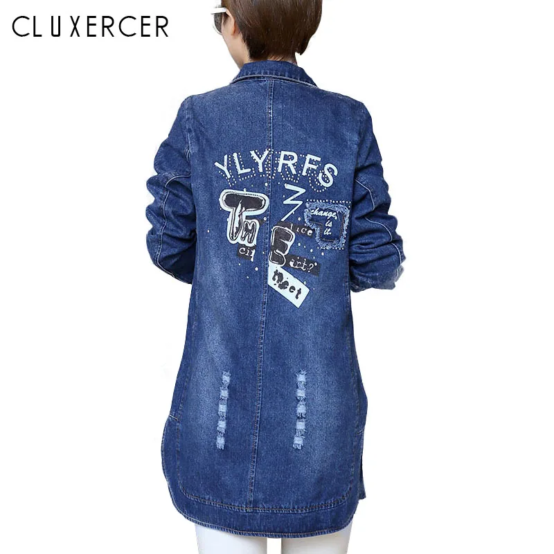 

Long Jeans Jackets 2018 New Denim jacket Women's Clothing Fashion Plus Size Diamonds Slim Autumn Jackets For Women Dames kleding
