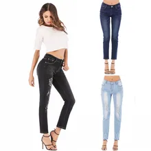 Высококачественные Новые повседневные легкие женские джинсовые Модные, средняя посадка смягчающие женские джинсы модные брюки с эластичной резинкой на талии дропшиппинг