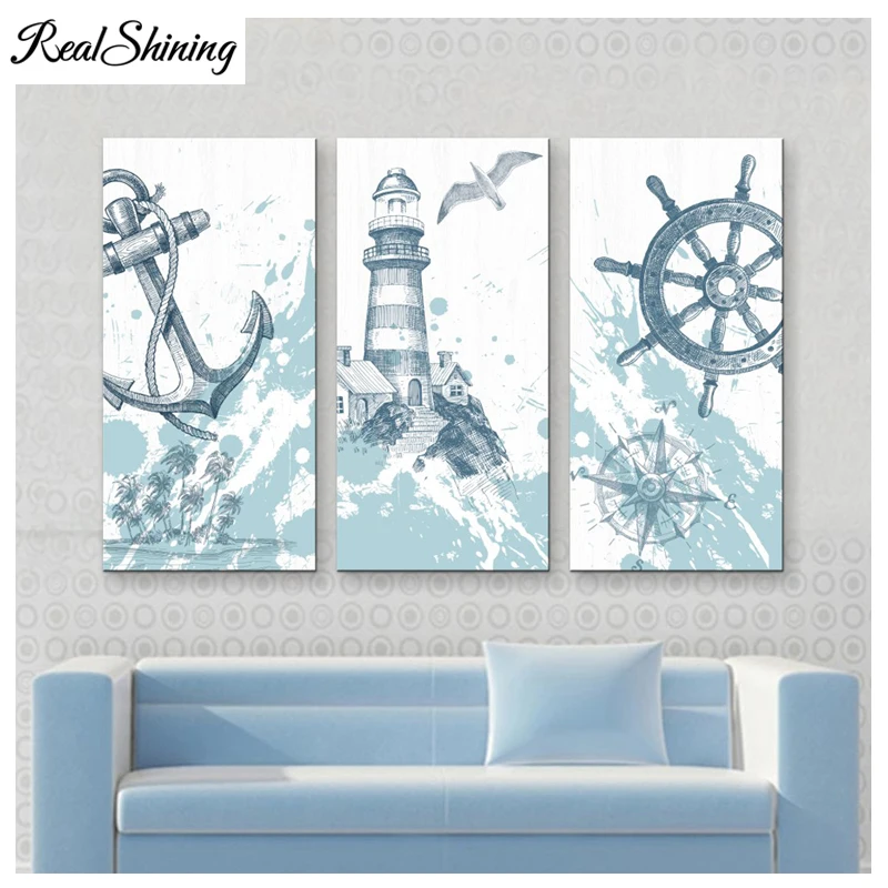 

3 pcs/set diy diamond painting cross stitch Seascape lighthouse house decoration painting DIY 5d Diamond Embroidery FS3063