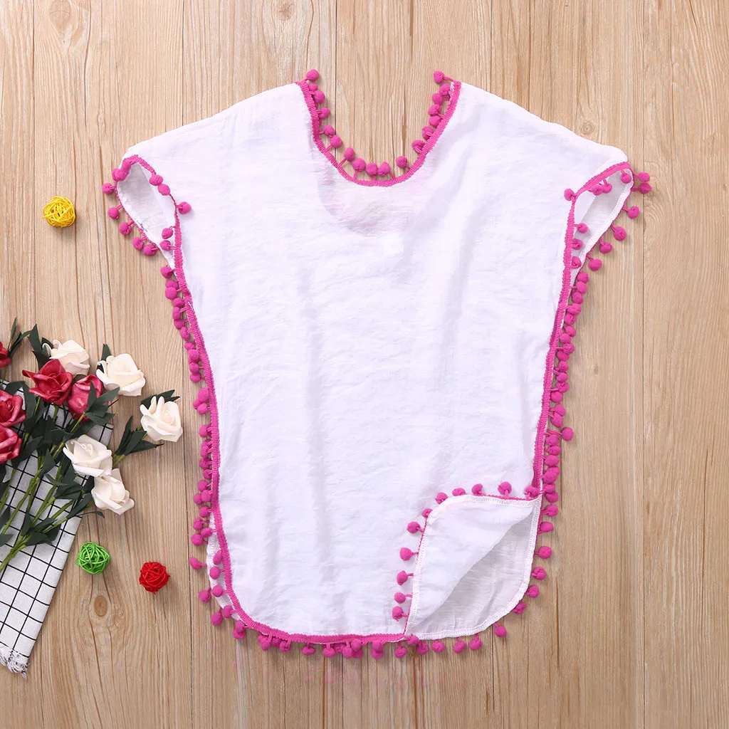 Summer Kids Baby Girl Shirt Cover-ups Swimsuit Wraps Beach Dress Tops Shirt Pompom Tassel Clothes Children Kids blouses