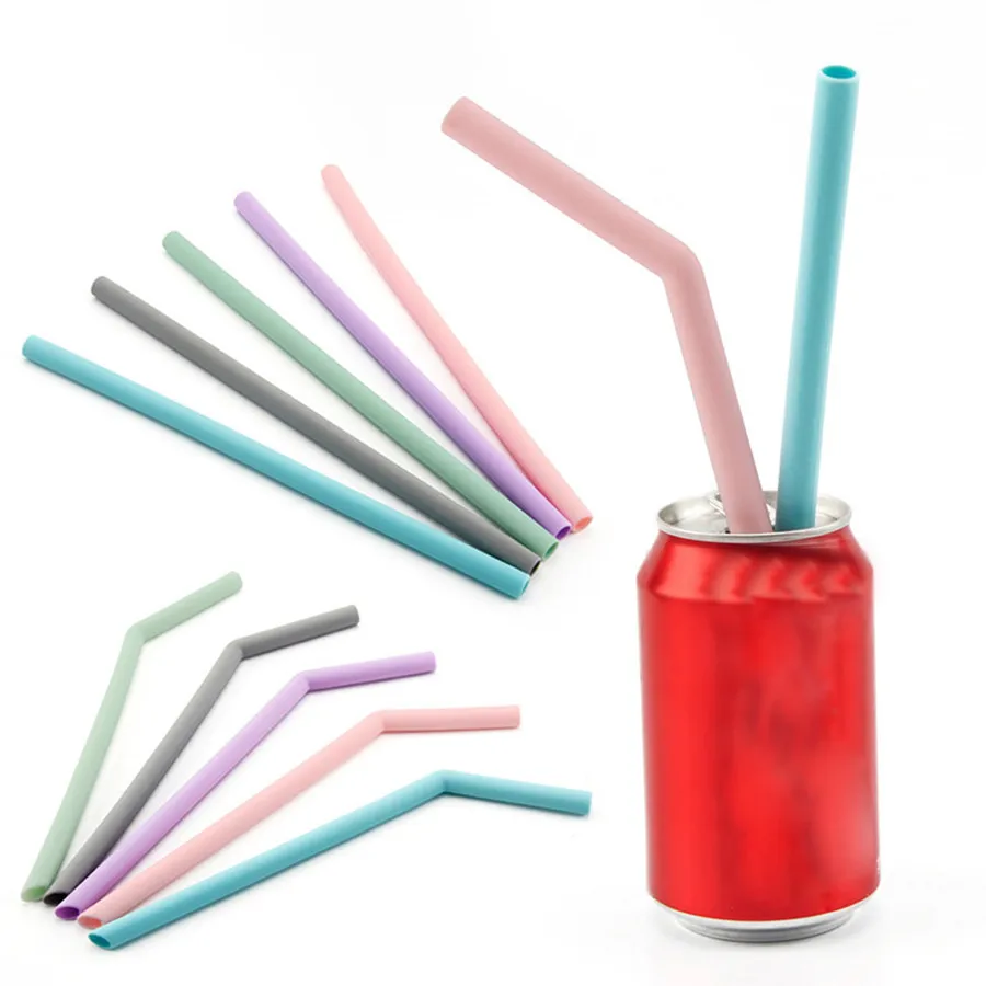 

Collapsible Silicone Curved Straw Reusable Folding Bent Straw with Carrying Case and Cleaning Brush for Travel, Home, Office