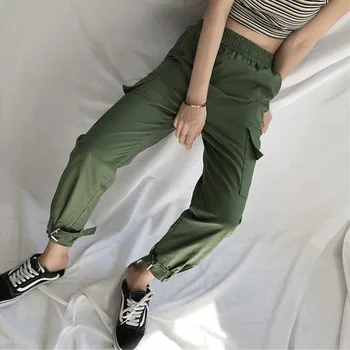

3 Colors 2019 Chain Pocket Cargo Pants Female Wide Leg Casual Pants Fitness Streetwear Women Trousers