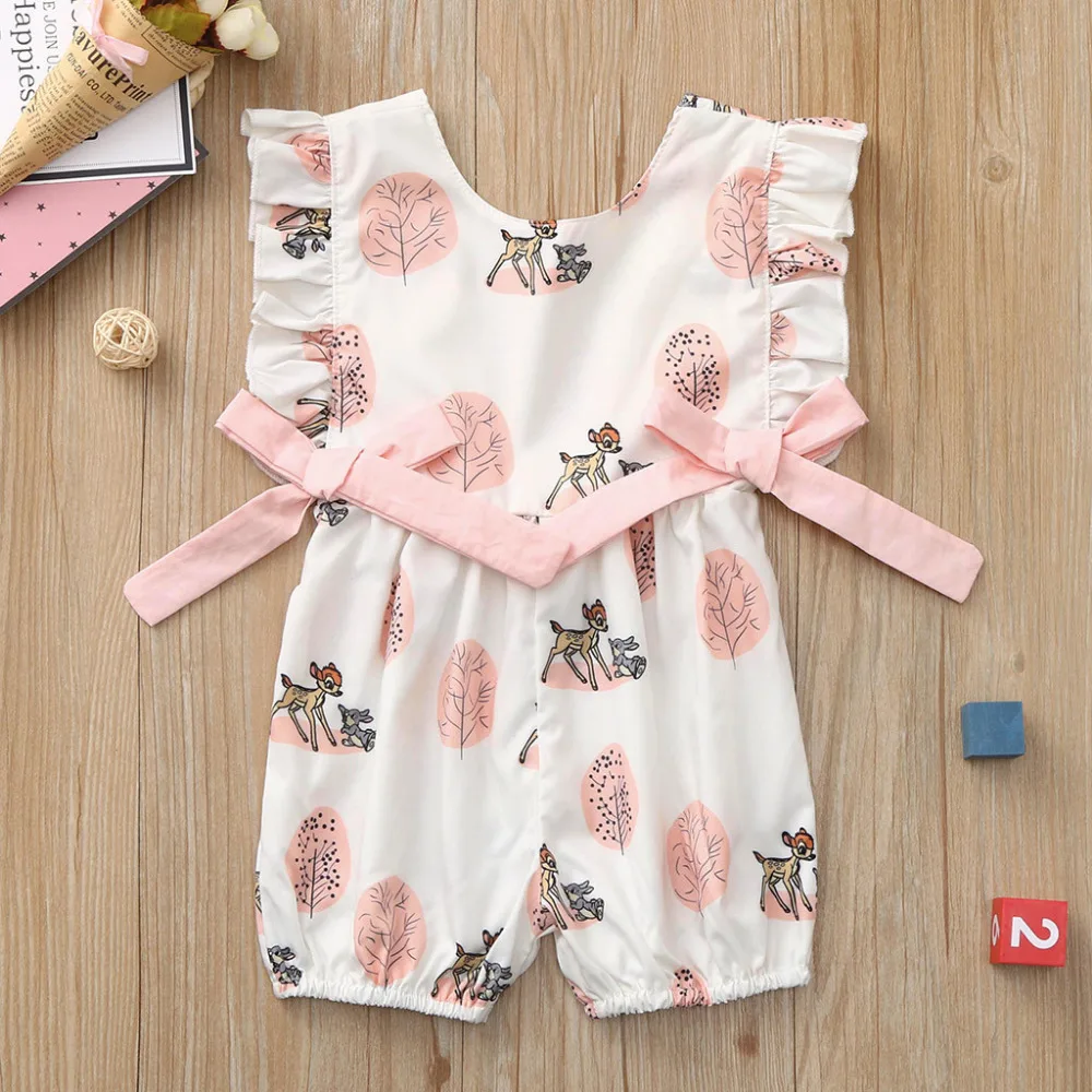 

Newborn Baby Infant Girl Clothes Bow Cartoon Deer Romper Jumpsuit Clothes Outfits