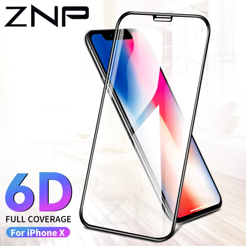 Goede ZNP 6D Gehard Glas voor iPhone 6 Screen Protector 7 8 Plus 6 s X Telefoon Beschermende Protector op de voor iPhone XR Xs Max X Glas
