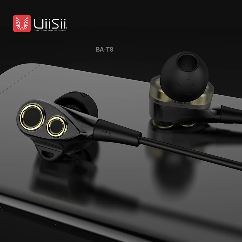 UiiSii BA-T8 HiFi наушники, наушники с двойной динамической музыкой, наушники-вкладыши с шумоподавлением, проводные с микрофоном для iPhone, Xiaomi, Android