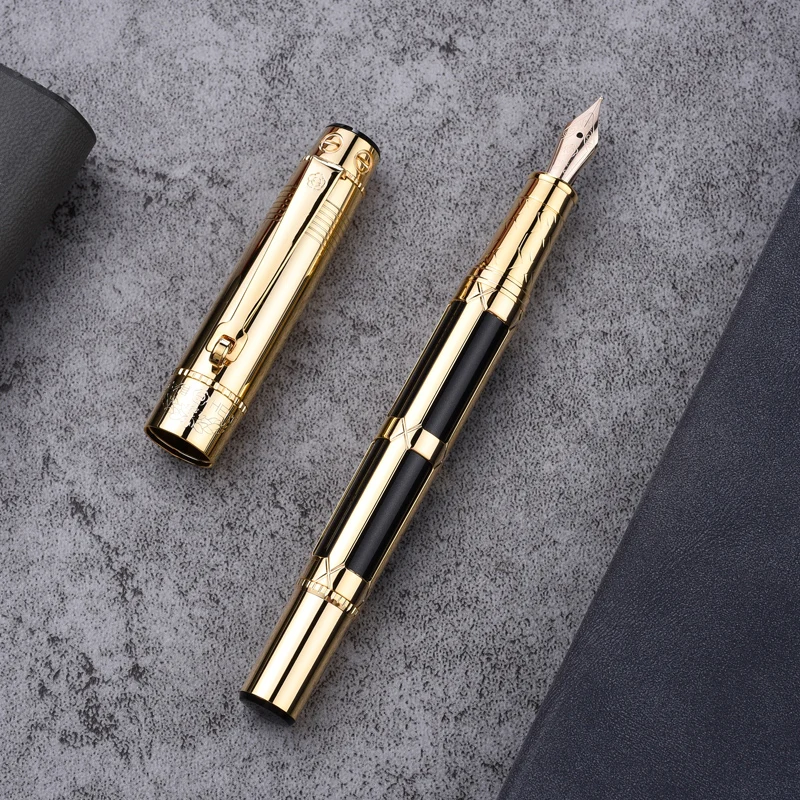 HERO 2065 Роскошная 10K перьевая ручка золотого цвета, полностью Металлическая Высококачественная Роскошная золотая клипса, черная/белая выдающаяся подарочная ручка, набор