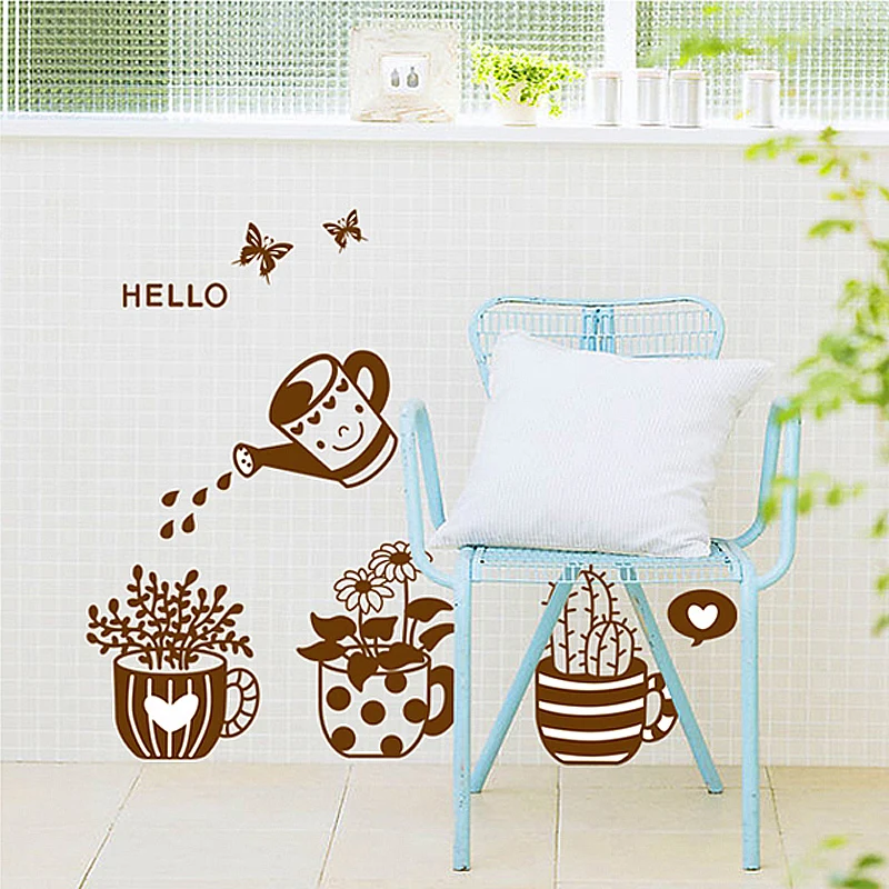 Creative Potted Plant Flower Watering Removable Living Room Bedroom Kitchen Self-adhesive DIY Wall Stickers Decals Mural dc12