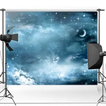 

Moon Night Sky Sparkly Star Space Galaxy Scene Backgrounds Vinyl cloth High quality Computer print wall backdrops