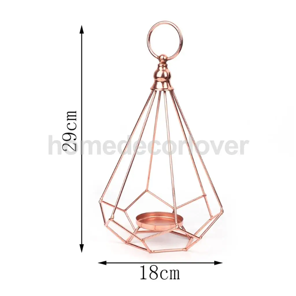 Geometric Diamond Shaped Alloy Framed Tea Light Candle Holder Candlestick for Cafe Bar Hanging Decor Photo Props