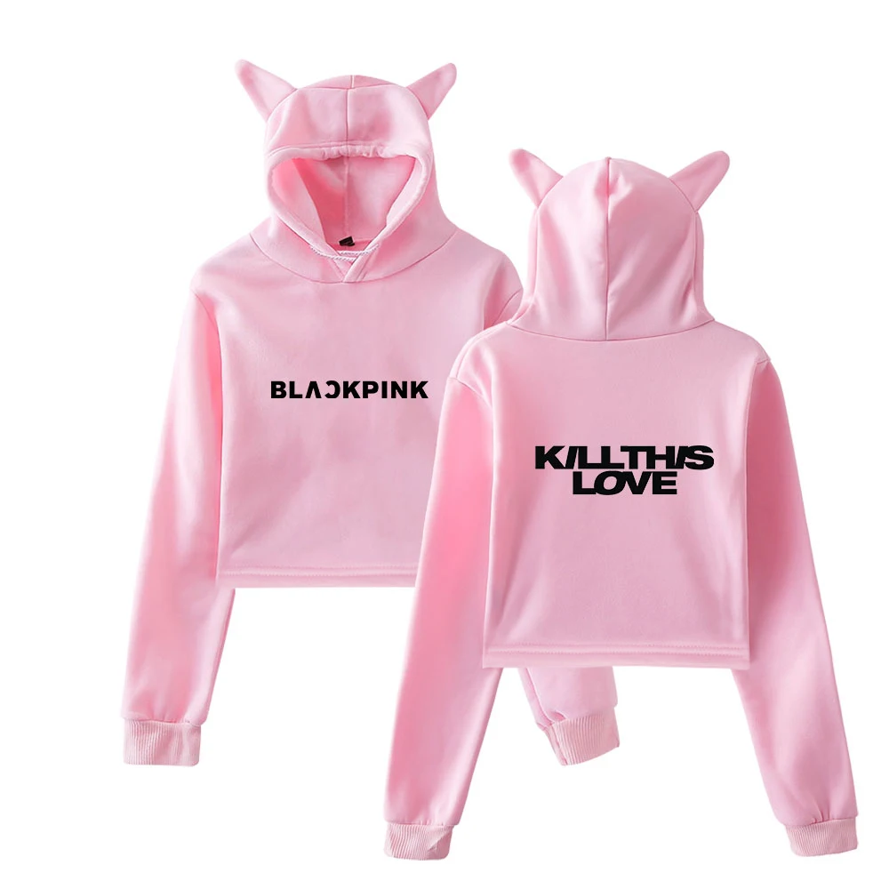 Черный розовый альбом KILL THIS LOVE Basic Street Повседневные толстовки с кошачьими ушками Толстовка для женщин крутой пупок Толстовки размер