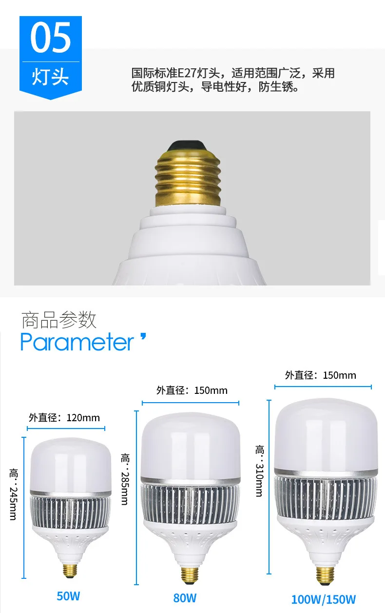 Большая мощность E27 E40 светодиодные лампочки 50 Вт 80 Вт 100 Вт 150 Вт led промышленное освещение Глобус освещение для складских помещений AC85-265V