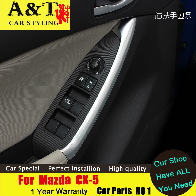 A&ampT For Mazda CX-5 Front armrest chrome sticker car styling 2013-2015 strip decorative door panel frame | Автомобили и