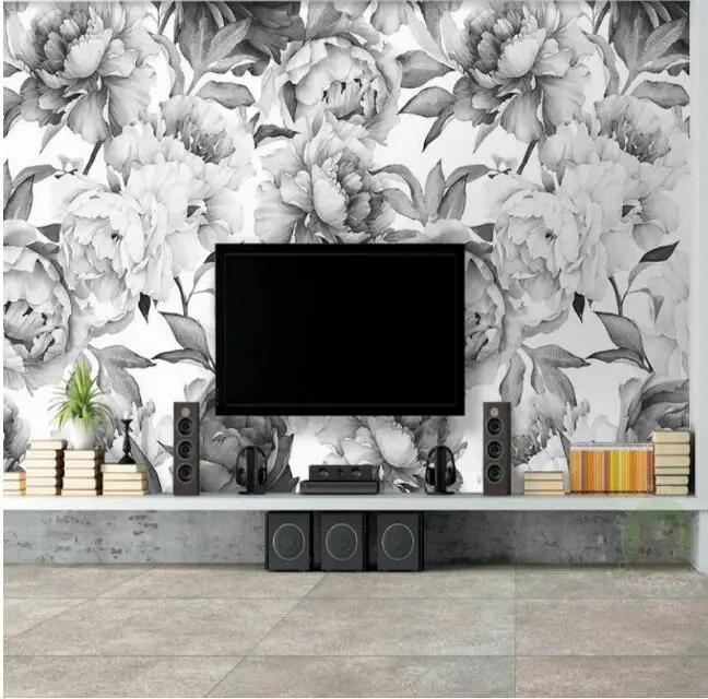 Скандинавский черный и белый цветок пиона 3D обои s для стен 3d обои винтажная декоративная живопись фон для улучшения дома