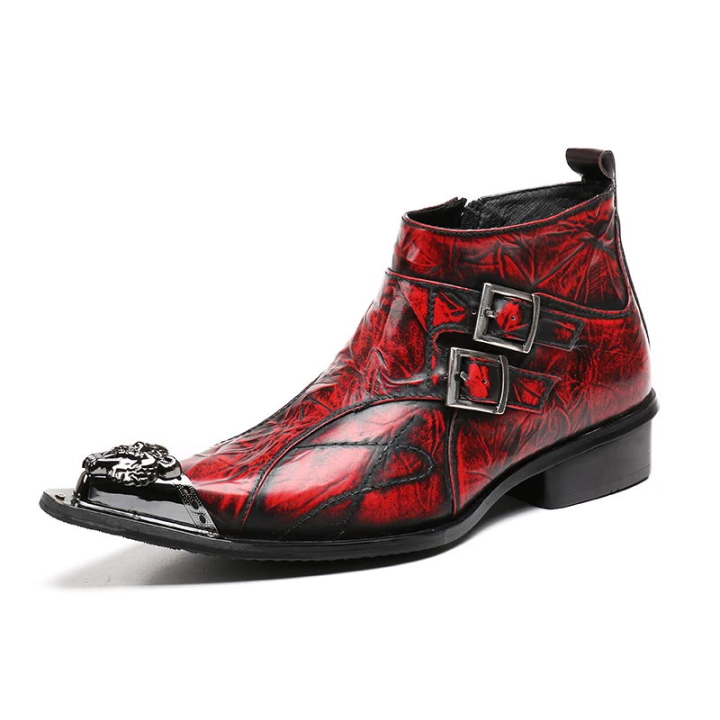 Осень Италия ручной работы из кожи Формальные Красный Мужские ботинки Для мужчин; острый носок металлический наконечник Высота Увеличение Мода платье загрузки US12