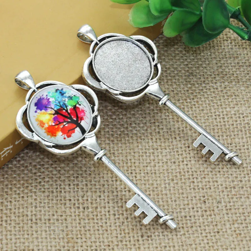 

Zinc alloy Silver key Necklace Pendant 2pcs 25mm Inner Size Cameo Cabochon Base Base Tray Bezel Blank F-020218