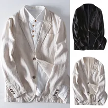 Мужской тонкий костюм, куртки, новая мода, Повседневный, мужской, приталенный, льняной, смешанный, с карманом, однотонный, с длинным рукавом, костюмы, Блейзер, пиджак, верхняя одежда, M-3XL