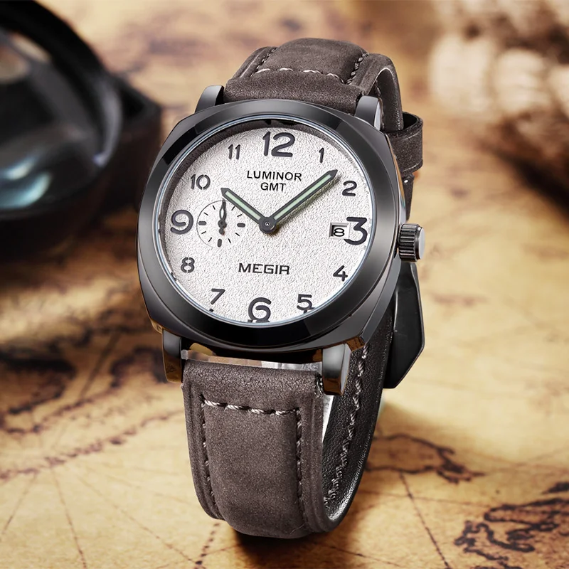 

Megir Clock Mens Watch Top Luxury Brand Men Chronograph Sport Watch Genuine Leather Male Quartz Wristwatch Relogio Masculino