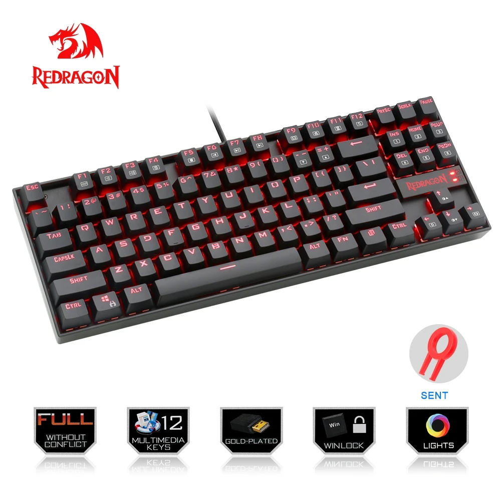 Beste Redragon USB mechanische gaming keyboard ergonomische Sleutel backlit Enkele ademhaling licht Volledige sleutel anti ghosting 87 toetsen gamer K552