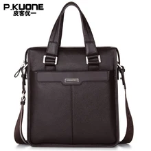 P. KUONE натуральная кожа мужской деловой портфель Вертикальная Повседневная сумка через плечо мужская сумка
