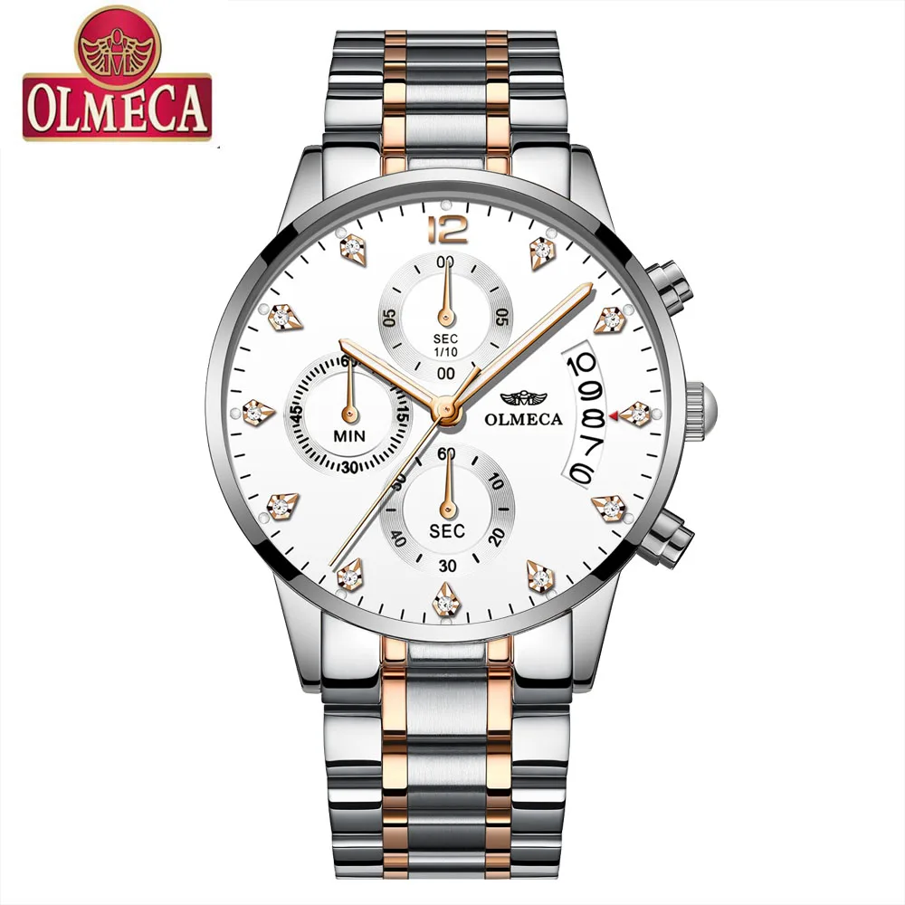 

OLMECA Men Quartz Analog Watch Luxury Fashion Sport Waterproof Wristwatch Steel Male Watches Chronograph Clock Relogio Masculino