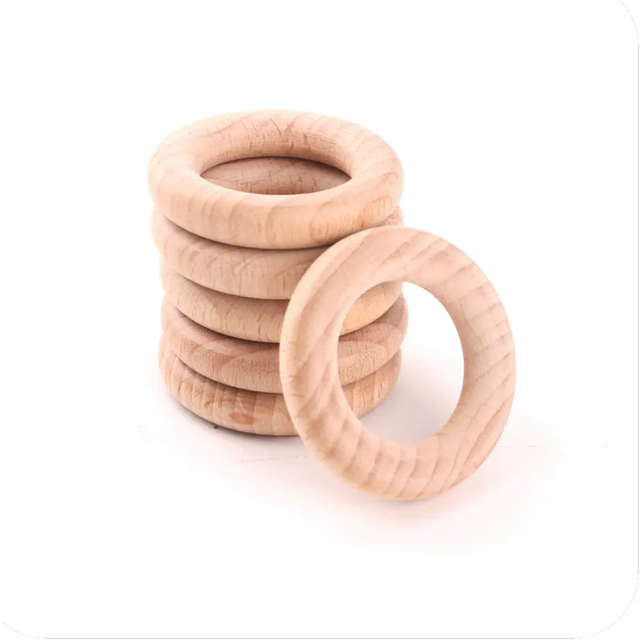 Bpa Free Beech Wooden Ring Baby Teether Teething Ring Round DIY Pacifier Chain Bracelet Accessorie Toys 5Pcs 40/54/70/80mm teething toys,baby teething toys