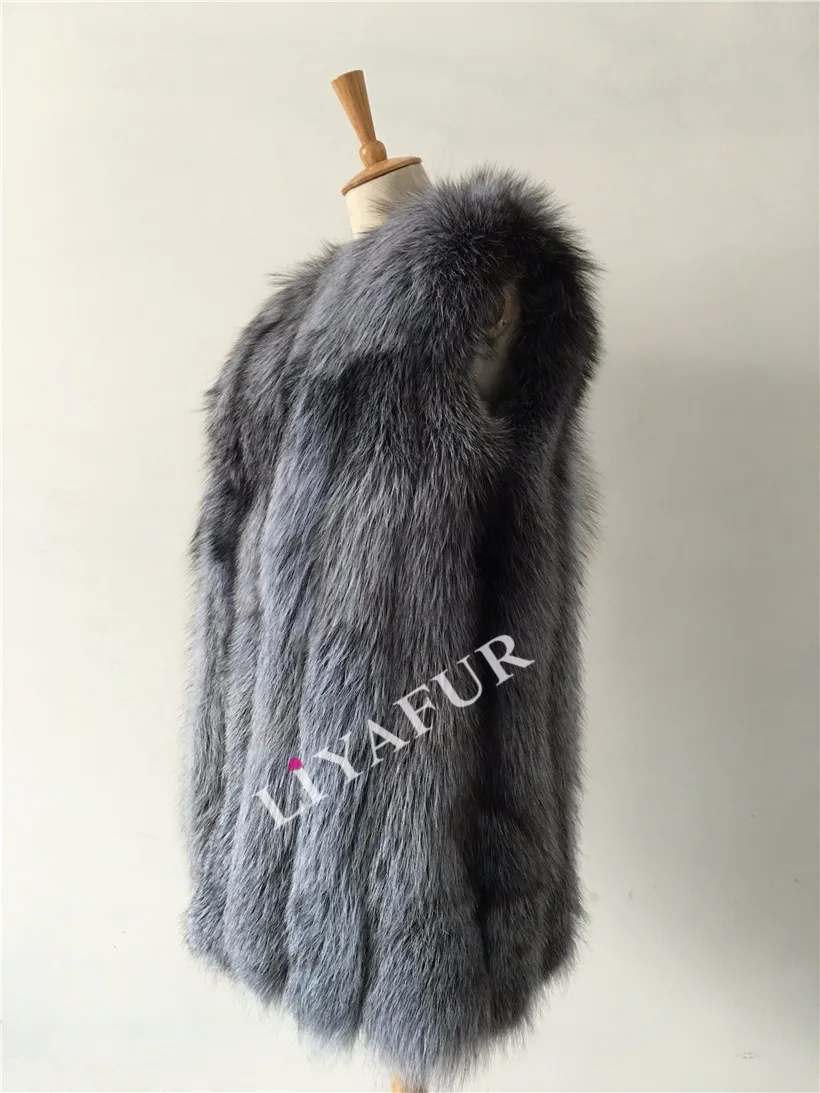 LIYAFUR Women's Real Genuine Full Pelt Silver Fox Fur Long Sleeveless Vest Waistcoat Gilet for Women