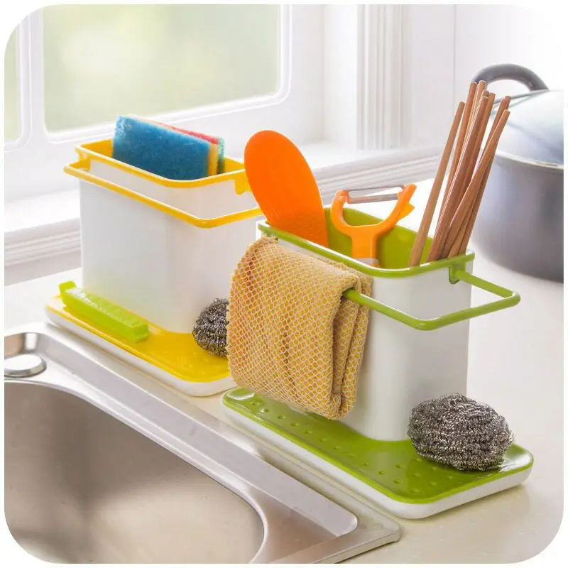 

Kitchen Organizer Soap Sponge Drain Rack Kitchen Sink Storage Box Holder Dish Drying Shelf Stand Towel Rack Space Saver