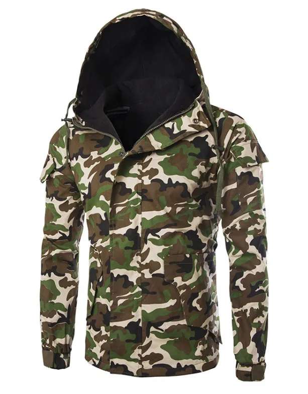 2018 осень-зима камуфляж хлопковая куртка Для мужчин новый с капюшоном ветрозащитная куртка Повседневное Армейский зеленый куртка мужская