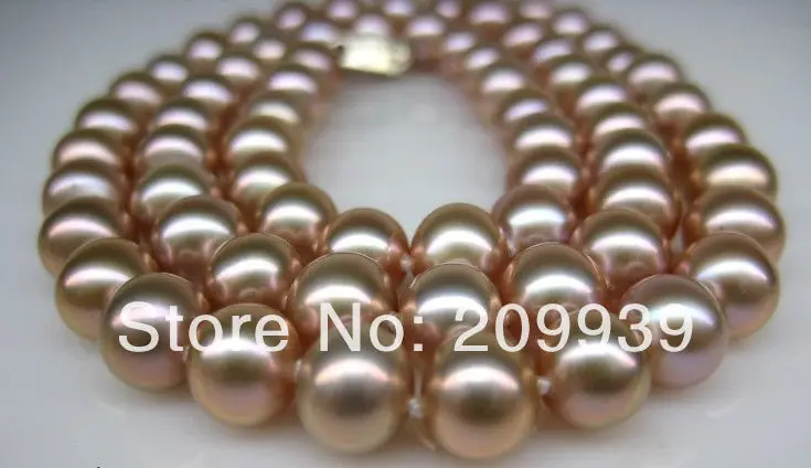 

huij 003164 HUGE AAA 34"11-12MM NATURAL SOUTH SEA GENUINE GOLD PINK PEARL NECKLACE GOOD LUST