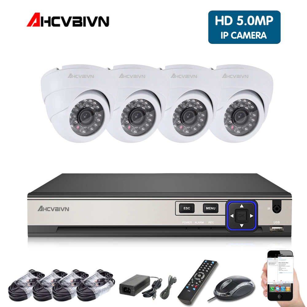  Sistema de Vigilancia del hogar 4CH IP cámara de seguridad PoE NVR Kit CCTV sistema 5MP 4 interior 