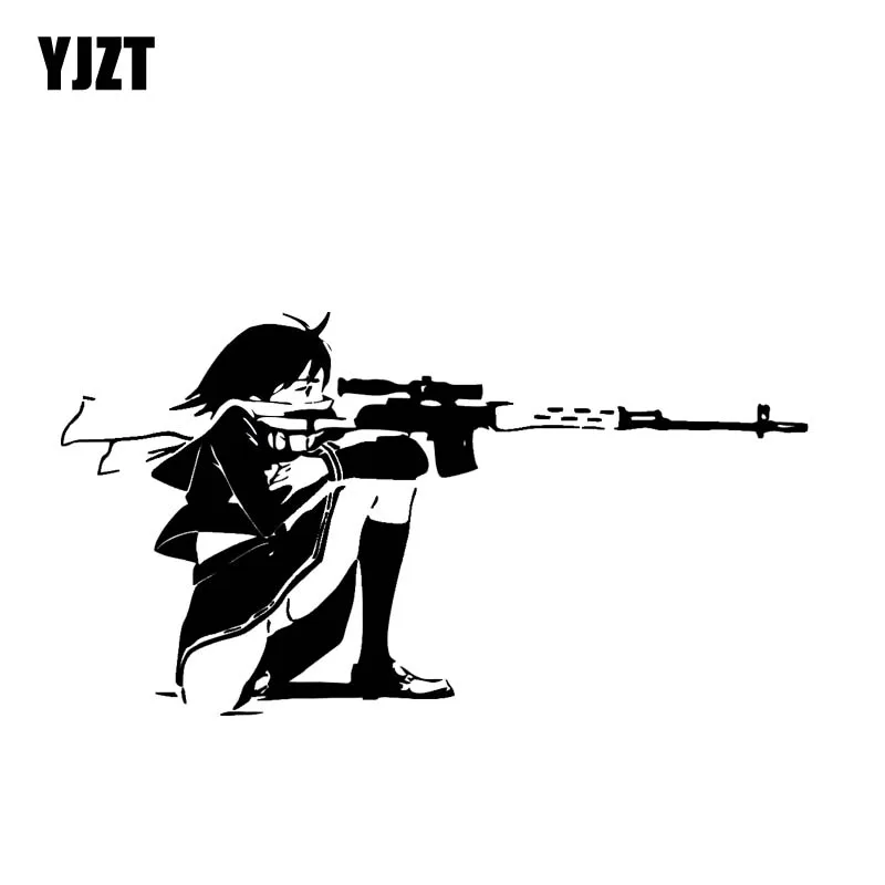 YJZT 15,5*8,3 см Прохладный стрельба девушка наклейка черный/серебристый Популярные Стиль Silhouttte Дизайн автомобиля Стикеры винил C20-1106